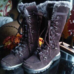 Like New Sketchers Leather Fur Suede Brown Boot